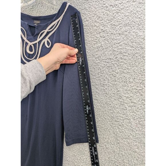 Talbots Women's size Large Navy Blue Sheath Dress 3/4 Sleeve Cotton - Picture 10 of 11